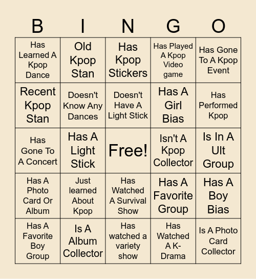 K-POP BINGO Card