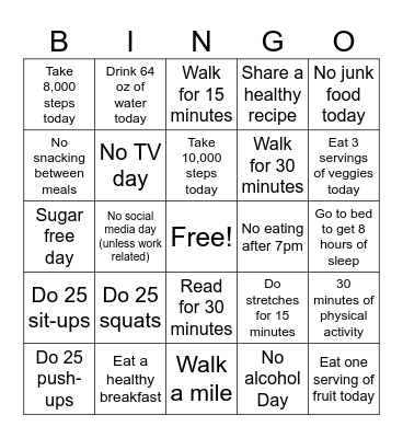 Sac County Healthy/Wellness BINGO Card