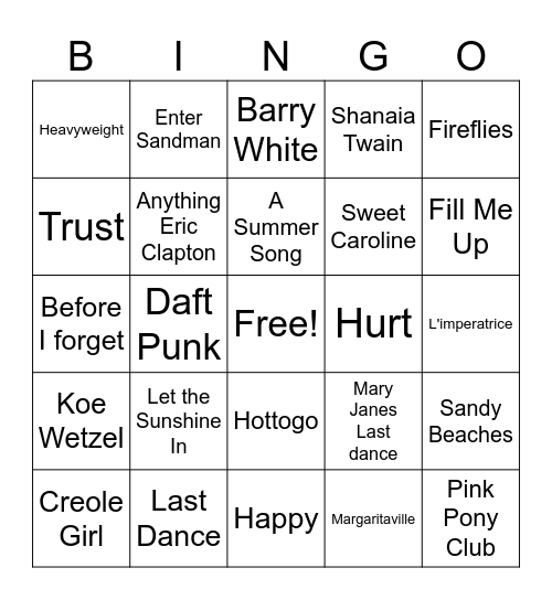 Class 26 Music Bingo Card