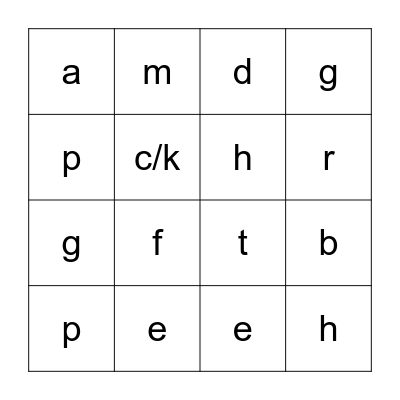 Jolly Phonics Group 1, 2, 3 Bingo Card
