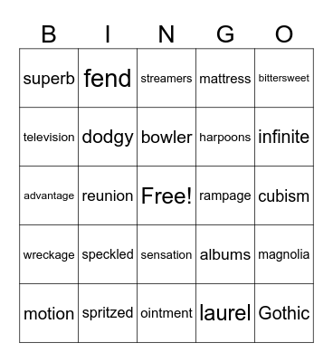Spelling Words November 19 Bingo Card