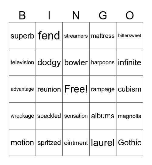 Spelling Words November 19 Bingo Card