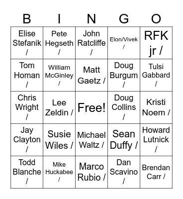 Trump Cabinet Firings Bingo Card