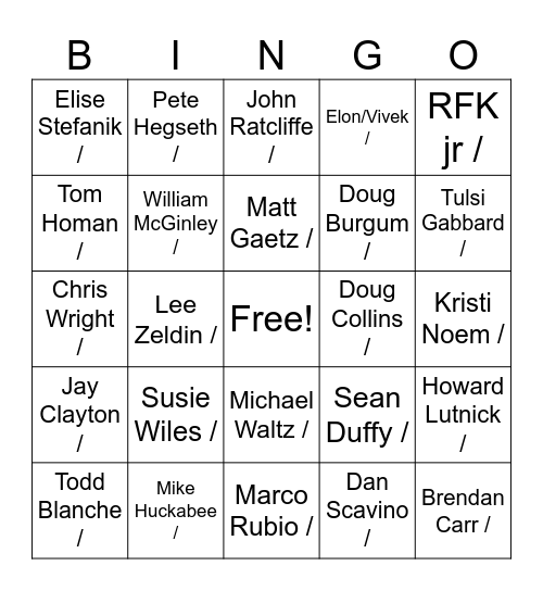 Trump Cabinet Firings Bingo Card