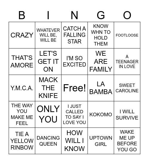 JUKEBOX BINGO Card