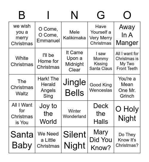 Christmas Carols Bingo Card