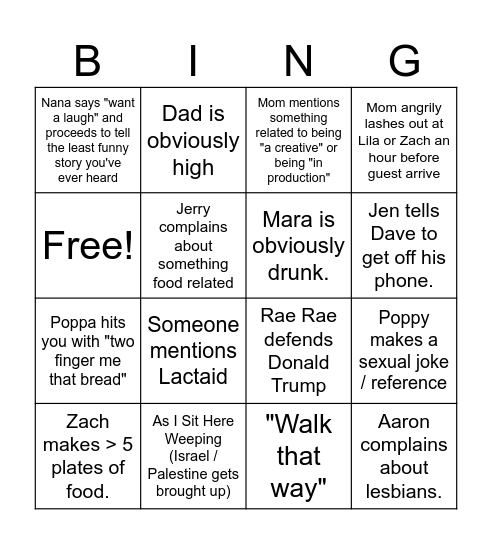 thanksgiving drinking game. drink if... Bingo Card