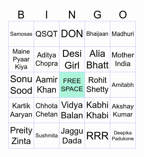 Divas Bollywood Bingo! Bingo Card