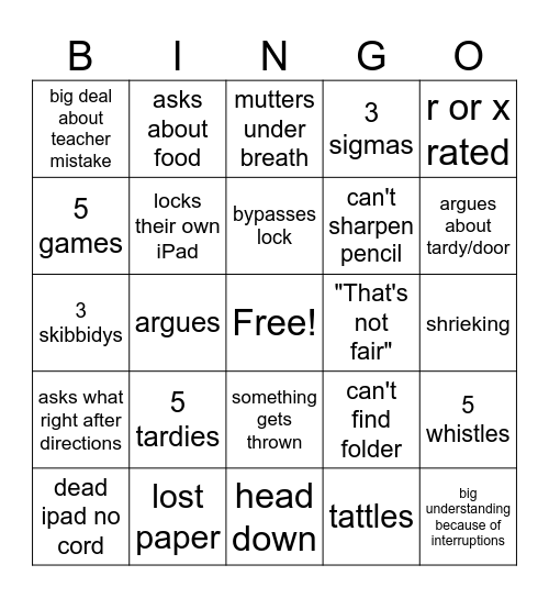 Untitled Bingo Card