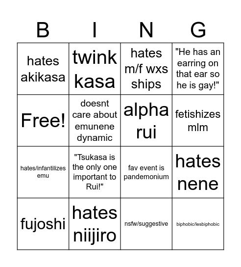 toxic rks shipper bingo Card