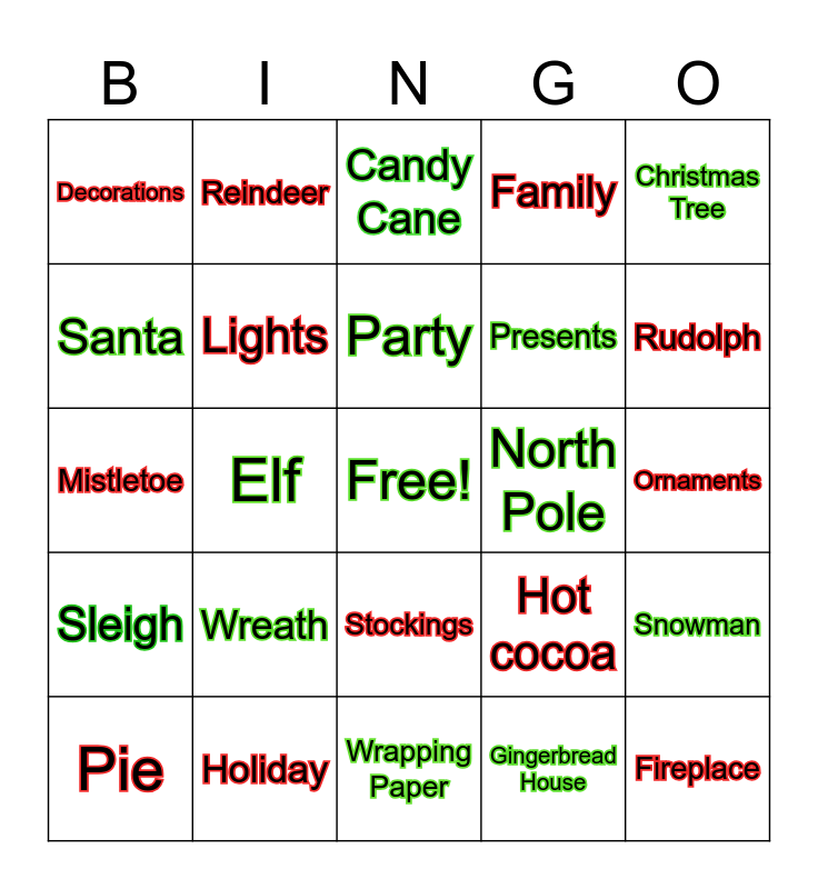 SPED Staff Holiday Party Bingo Card