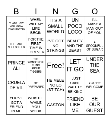 DISNEY SINGO BINGO Card