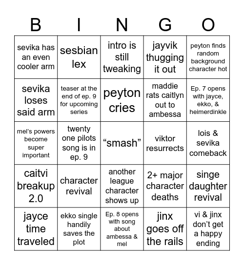 Arcane Act 3 Predictions Bingo Card