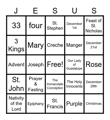 Advent Bingo Card