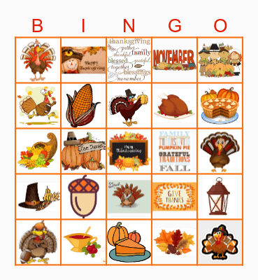 Virtual Thanksgiving Bingo Card