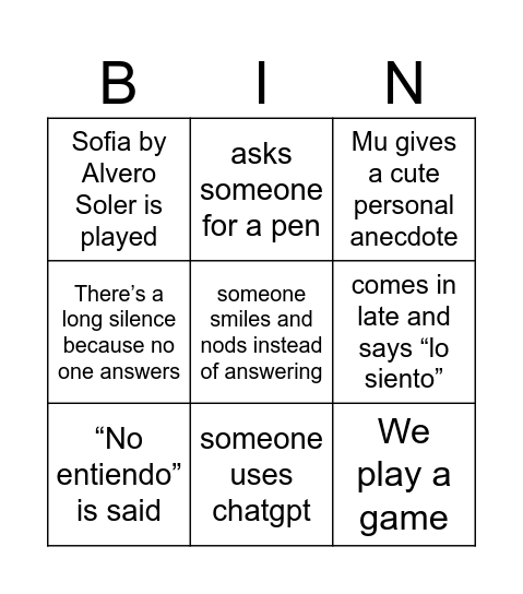 B2.1 Bingo Card