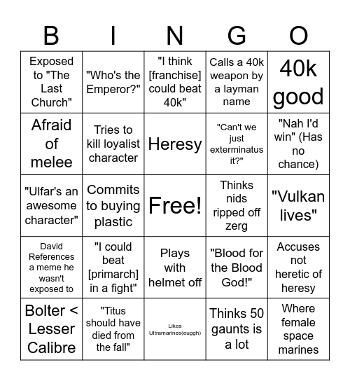Giltrow in Space Marine 2 bingo Card