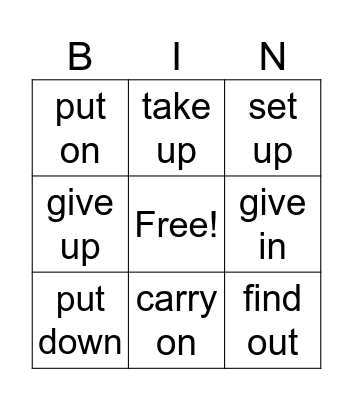 Phrasal verbs Bingo Card