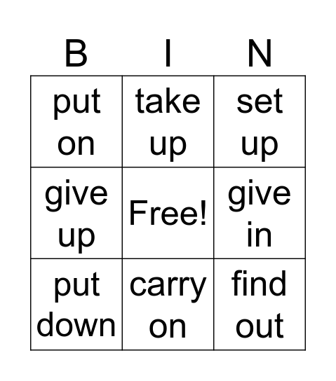 Phrasal verbs Bingo Card