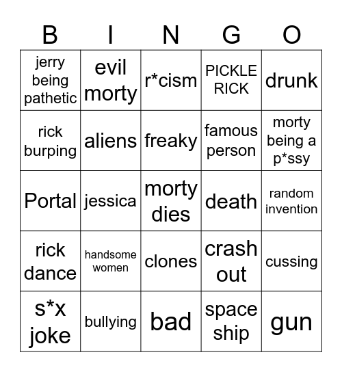 rick and morty Bingo Card