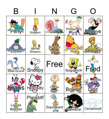 Cartoon Characters Bingo Card