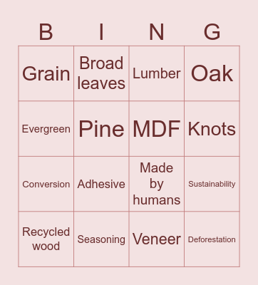Timber Bingo Card