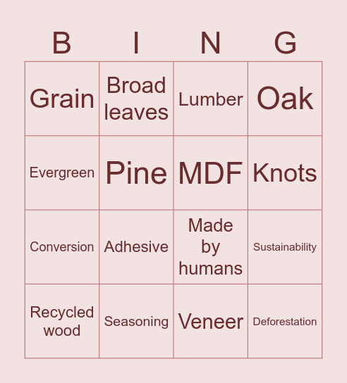 Timber Bingo Card