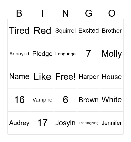 ASL Bingo Card