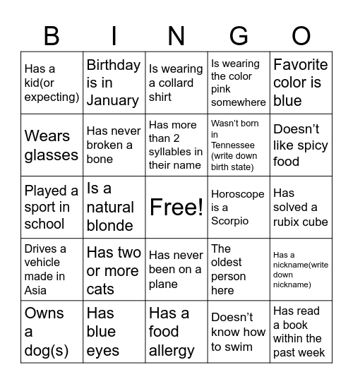 GET•TO•KNOW•YOU Bingo Card