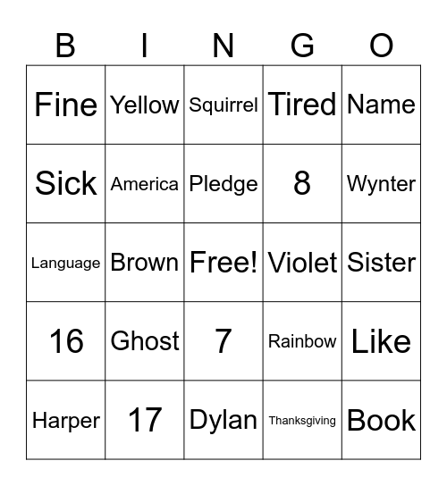 ASL Bingo Card