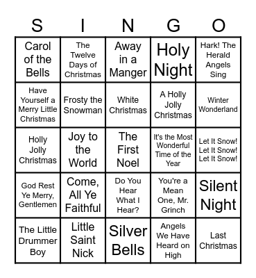 Christmas Songs Bingo Card