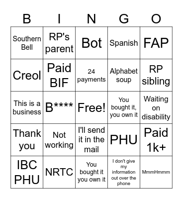 Recoveri Bingo Card