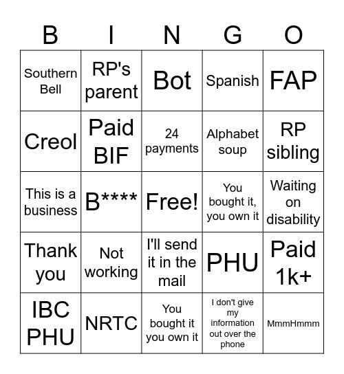 Recoveri Bingo Card