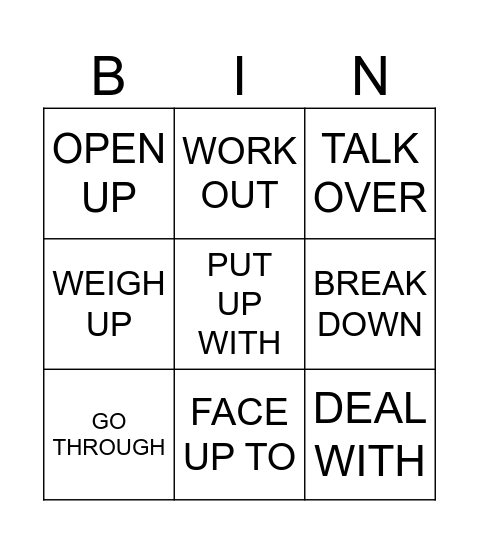 PHRASAL VERBS Bingo Card