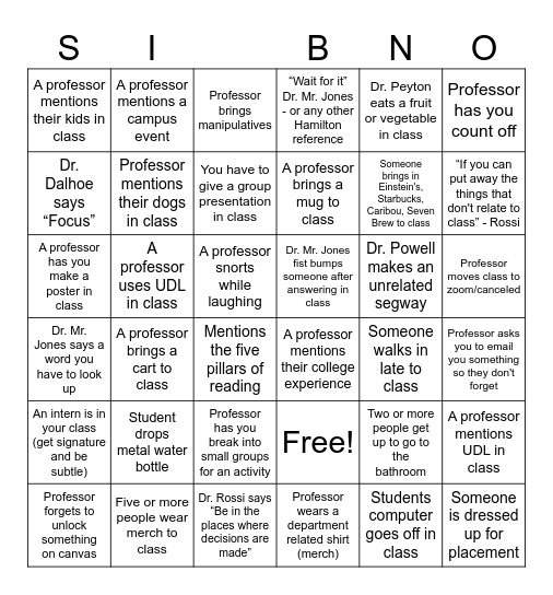 SEIP BINGO Card