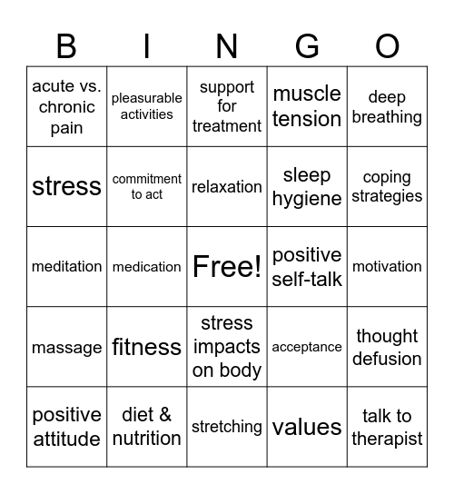 chronic pain Bingo Card