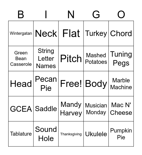 Music II Ukulele / Thanksgiving Bingo Card