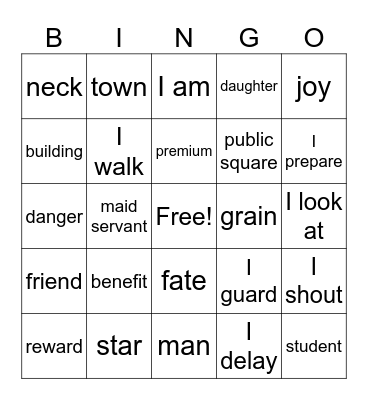Latin Vocabulary 1 Bingo Card