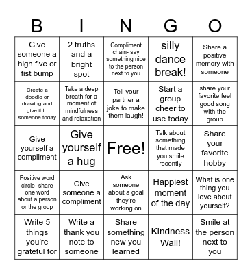 Kindness Bingo Card