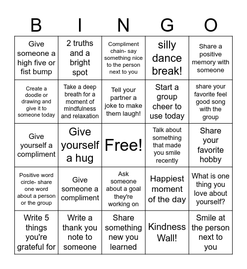 Kindness Bingo Card