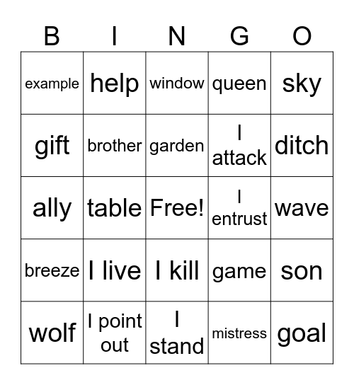 Latin Vocabulary 2 Bingo Card