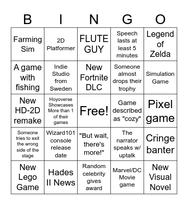 The Game Awards Bingo Card
