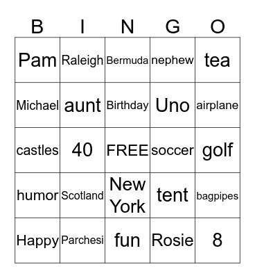 Birthday Bingo Card