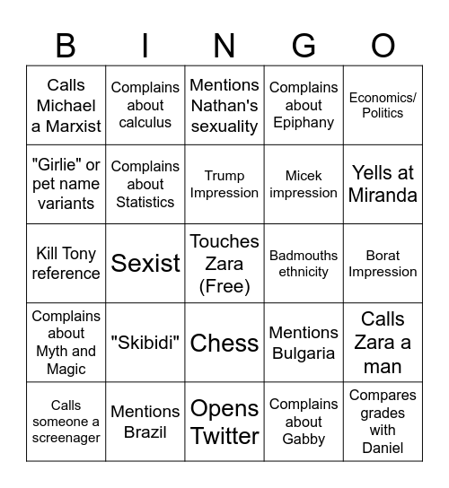 Coleman Bingo Card