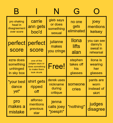 DTWS Semifinals 2024 Bingo Card