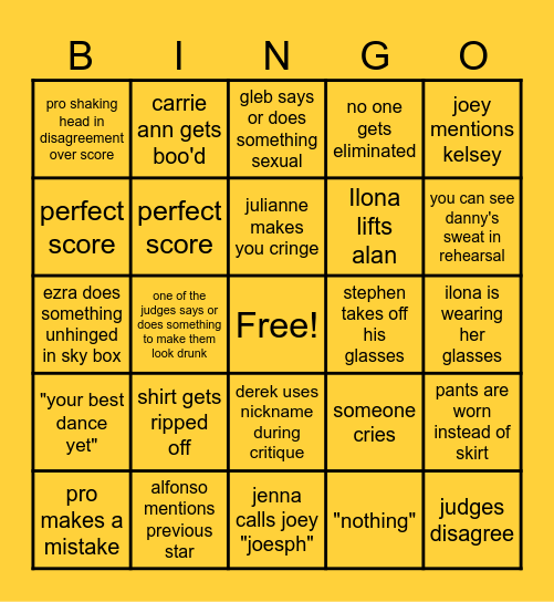 DTWS Semifinals 2024 Bingo Card