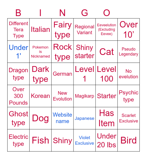 Pokemon Scarlet/Violet Surprise Trade Bingo Card