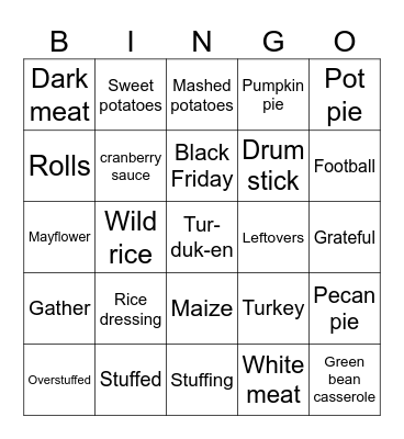 Thanksgiving Bingo Card