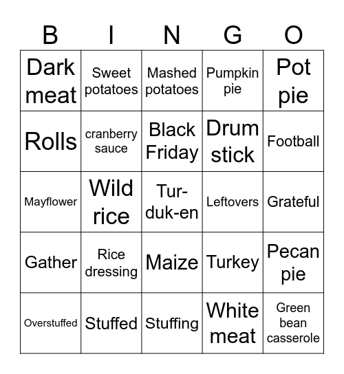 Thanksgiving Bingo Card