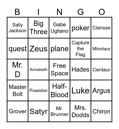 Percy Jackson Bingo Card